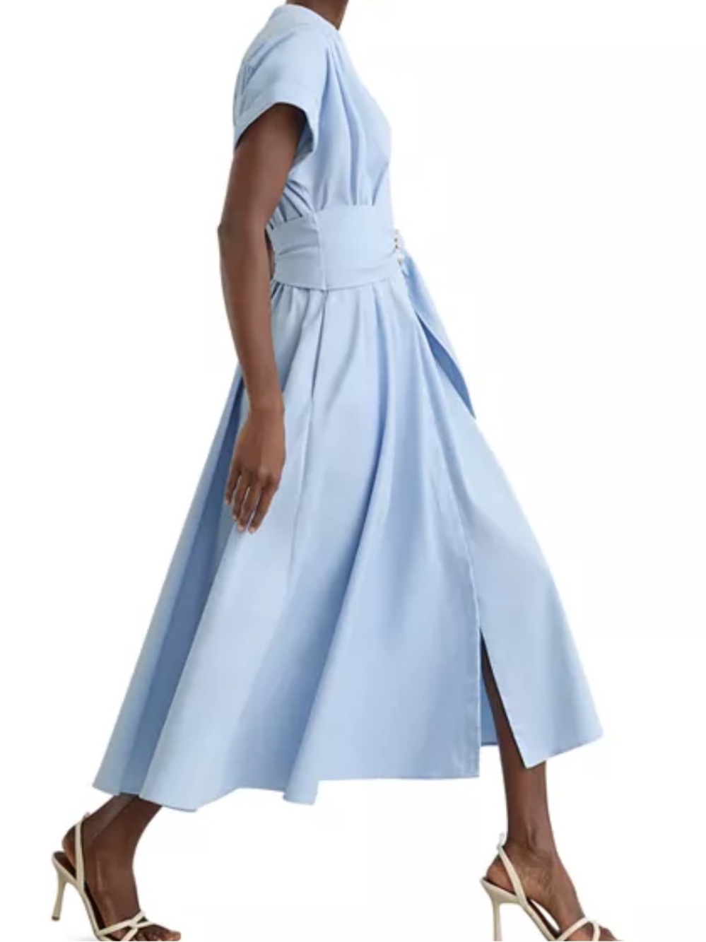 Reiss Sally Light Blue Midi Shirt Dress with Statement Waist - Picture 4 of 9